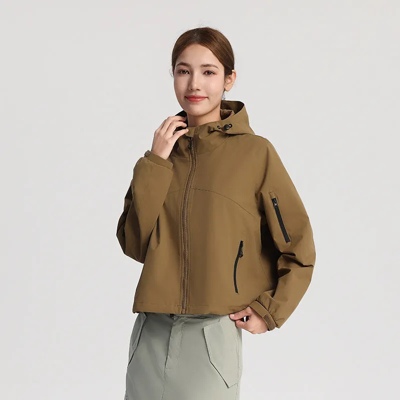 2025 Spring/Summer New Women's Short Trench Coat - Windproof and Waterproof Jacket for Outdoor Sports and Casual Mountaineering