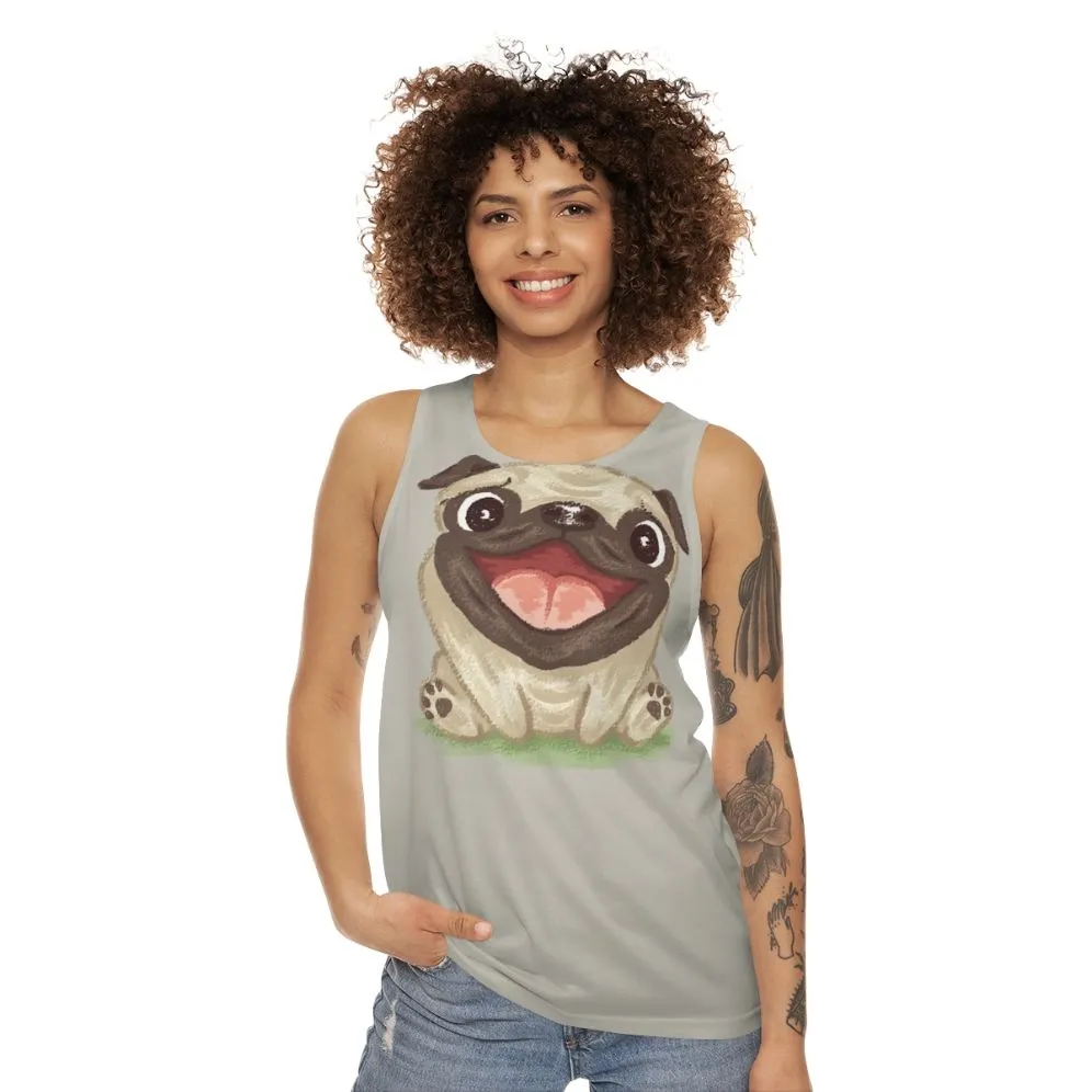 Adorable Happy Pug Unisex Tank Top | Pastel Pug Design