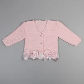 Baby Girls Knitted Cardigan with Lace Trim - Pink