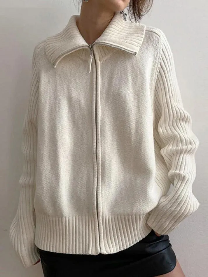Back To School Sonicelife Solid Lapel Neck Splice Cardigan