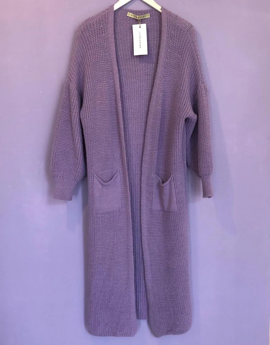 Basic puff sleeve maxi cardigan pocket