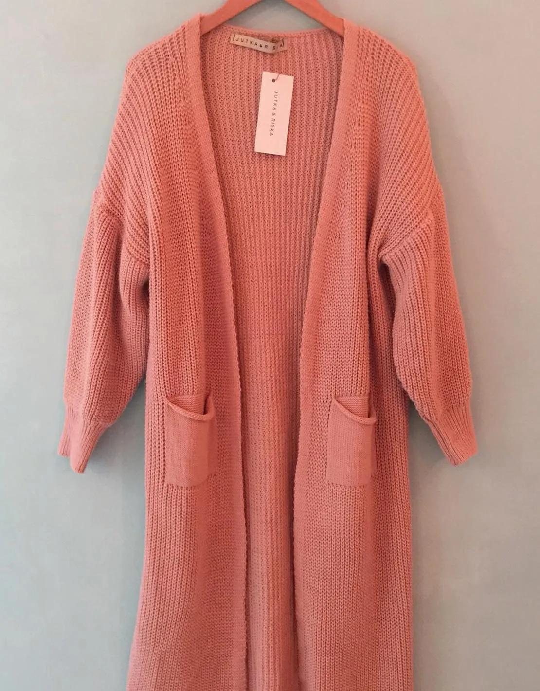 Basic puff sleeve maxi cardigan pocket