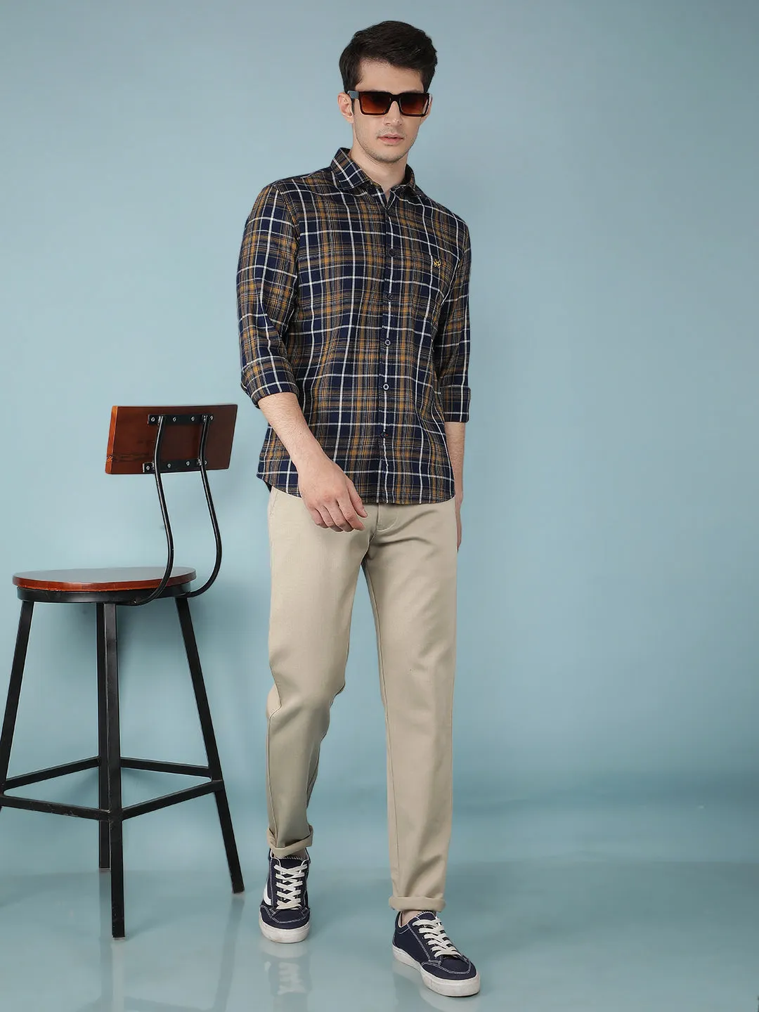 Beige Printed Chinos Trousers
