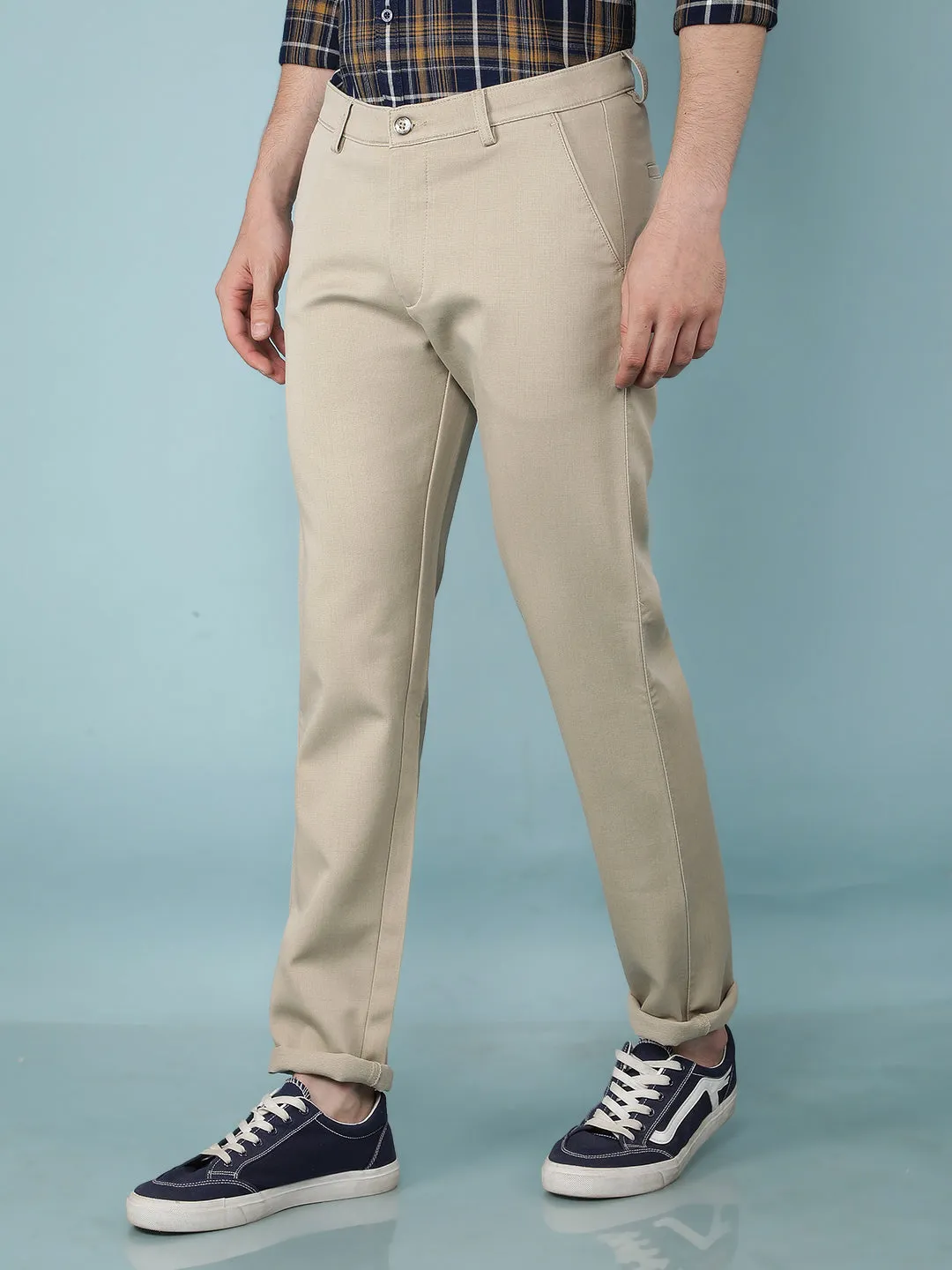 Beige Printed Chinos Trousers