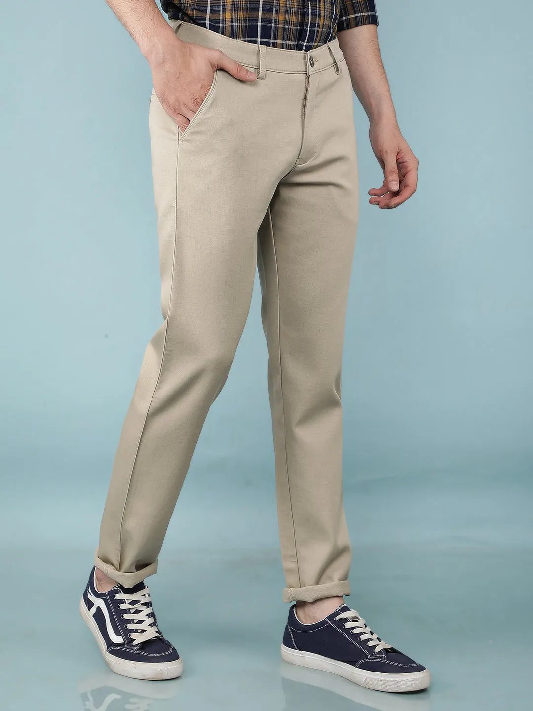Beige Printed Chinos Trousers