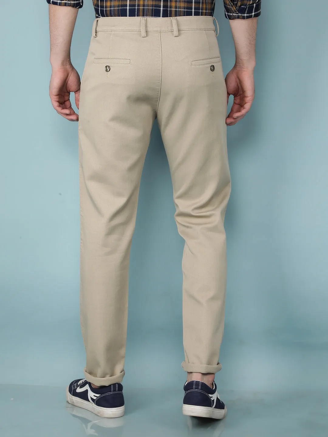Beige Printed Chinos Trousers