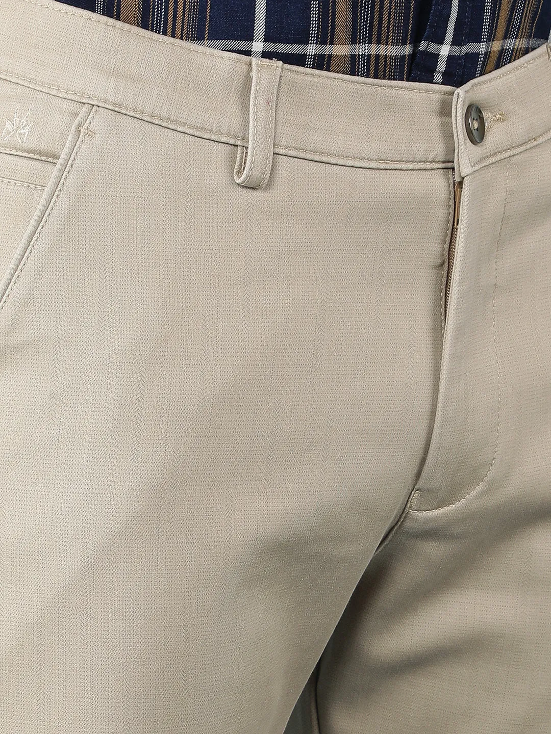 Beige Printed Chinos Trousers