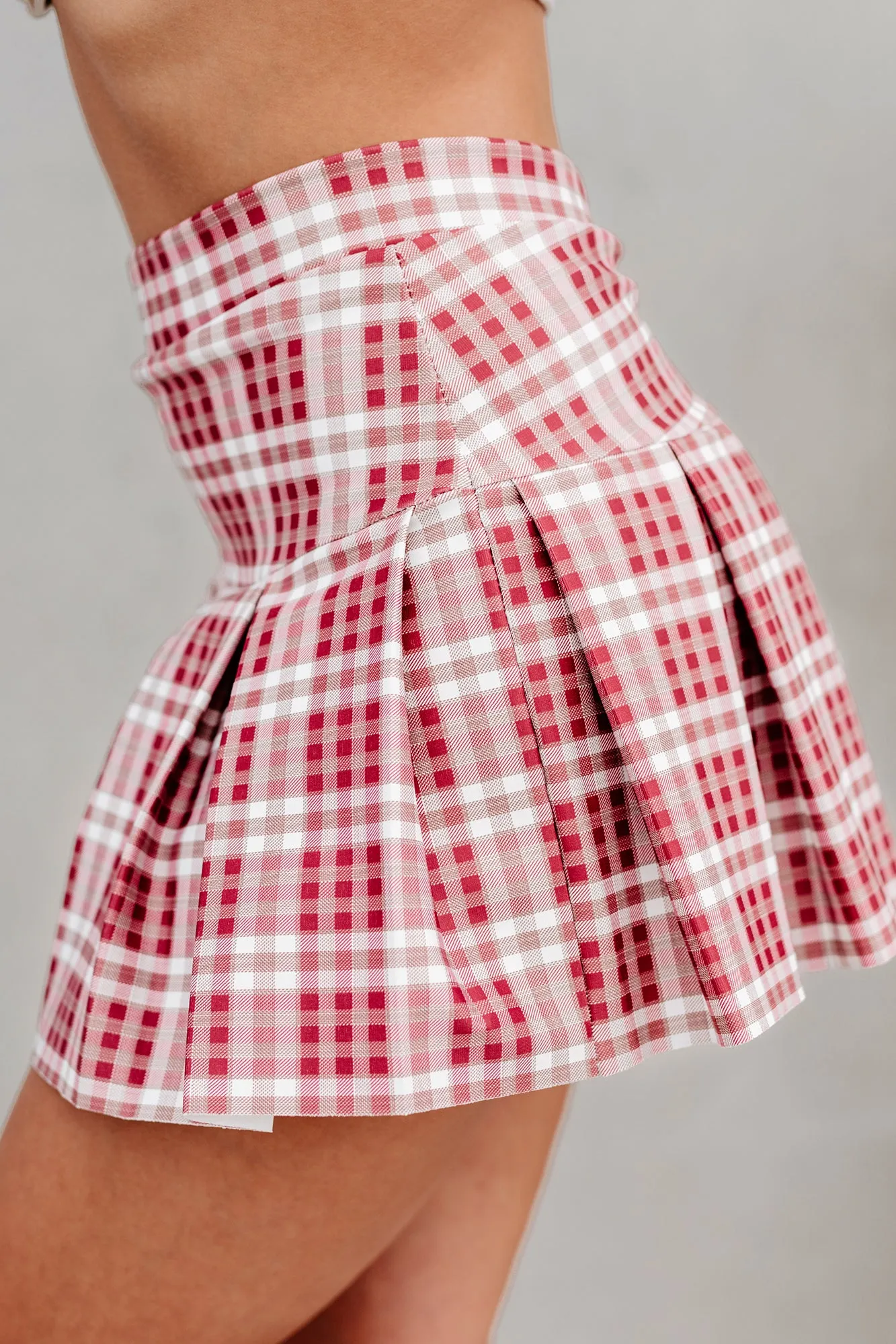 Best I Ever Plaid Pleated Plaid Mini Skort (Burgundy)