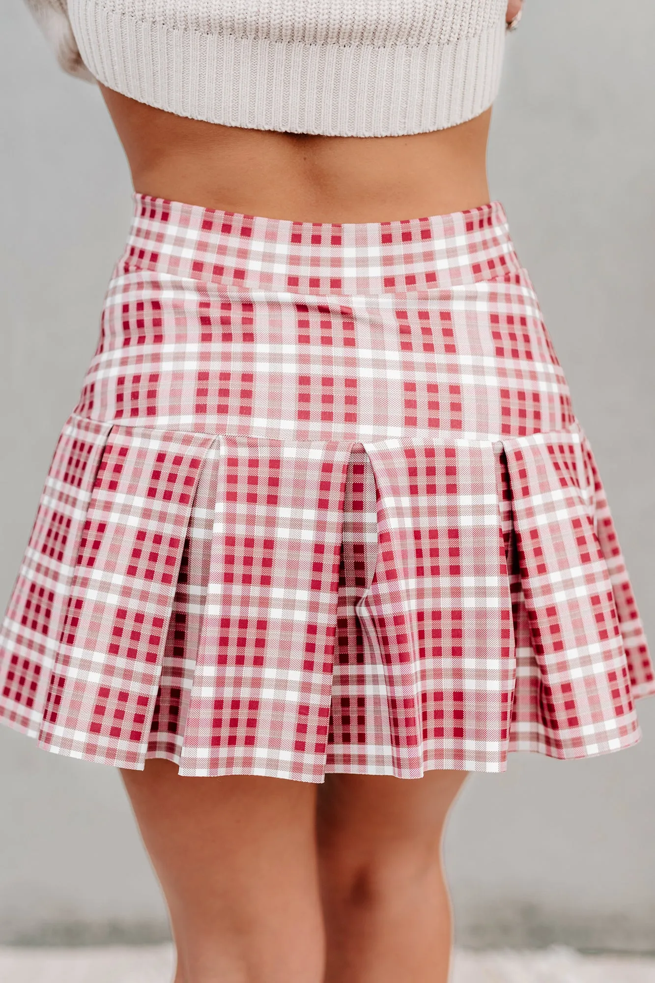 Best I Ever Plaid Pleated Plaid Mini Skort (Burgundy)