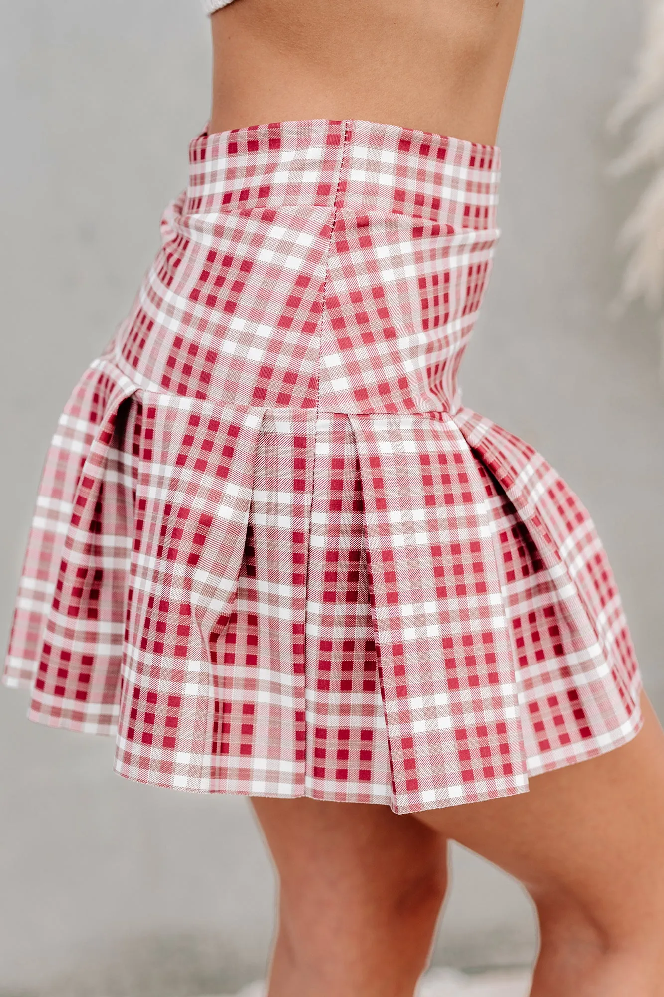 Best I Ever Plaid Pleated Plaid Mini Skort (Burgundy)