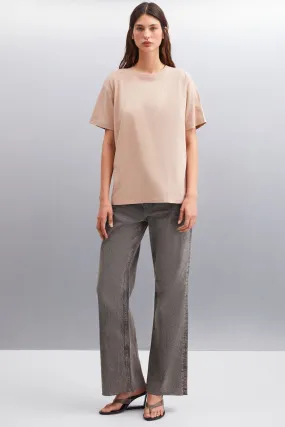 Betsy woman 100 %cotton bike collar short sleeve Basic mink t-shirt