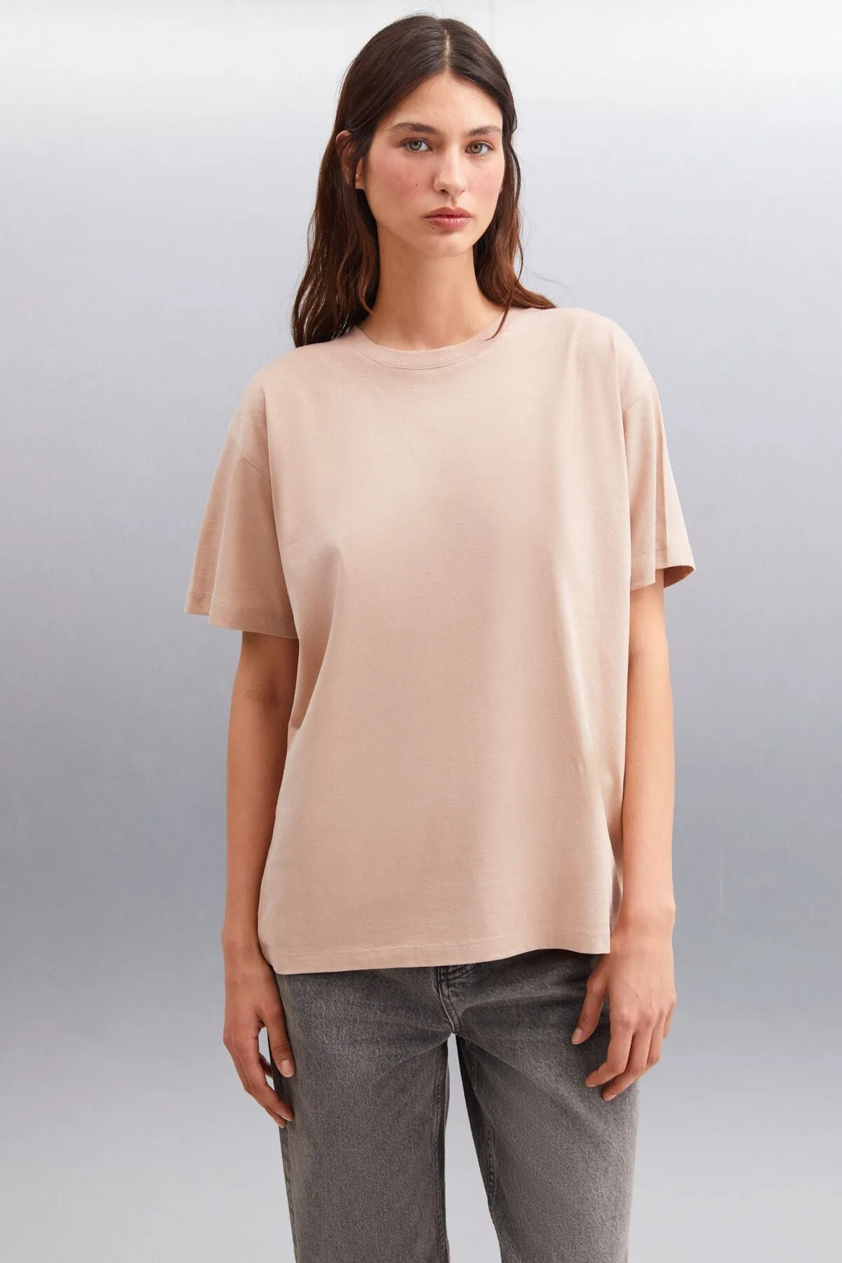 Betsy woman 100 %cotton bike collar short sleeve Basic mink t-shirt
