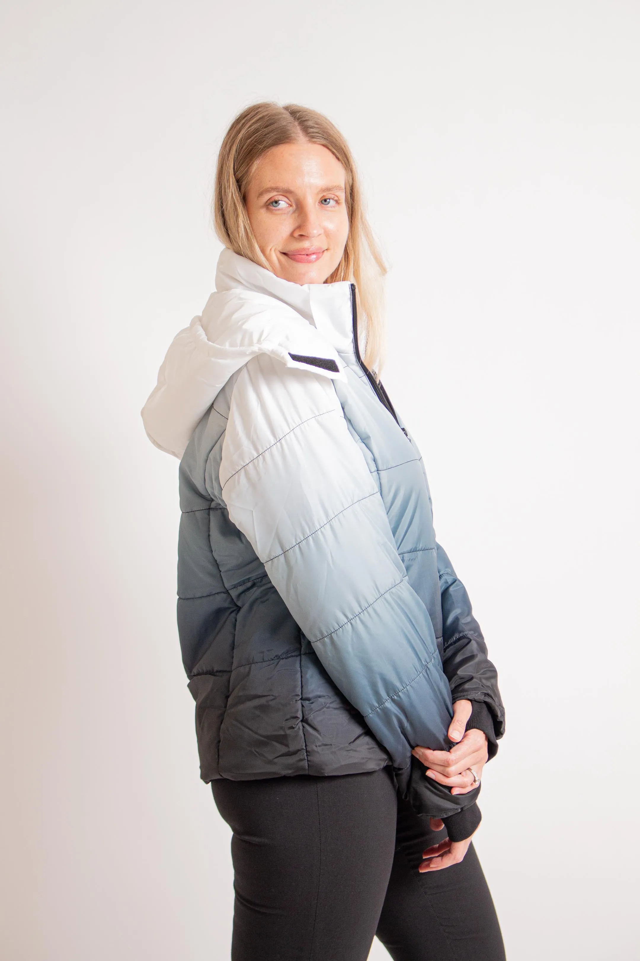 Black/ White Ombre Puffer Jacket