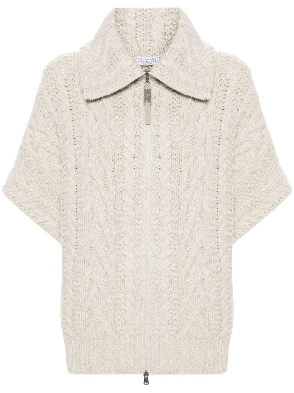 BRUNELLO CUCINELLI Luxurious Wool-Cashmere Zip Cardigan with Monili Detail