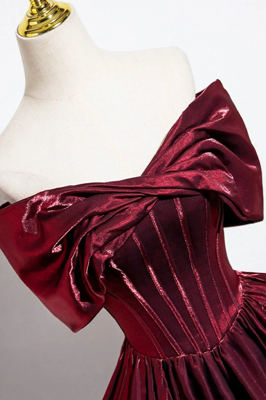 Burgundy Satin Long Prom Dress, Burgundy Off the Shoulder Evening Party Dress