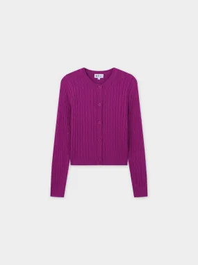 Cable Knit Crew Cardigan-Pink