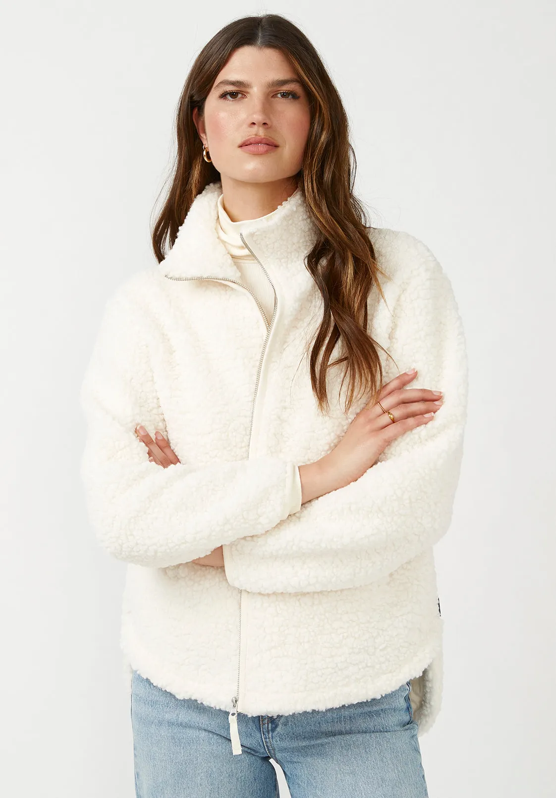 Caterina Women's Full Zip Sherpa Jacket, Marled Oatmeal - JK0015F