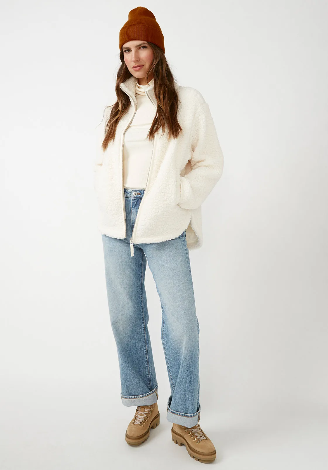 Caterina Women's Full Zip Sherpa Jacket, Marled Oatmeal - JK0015F