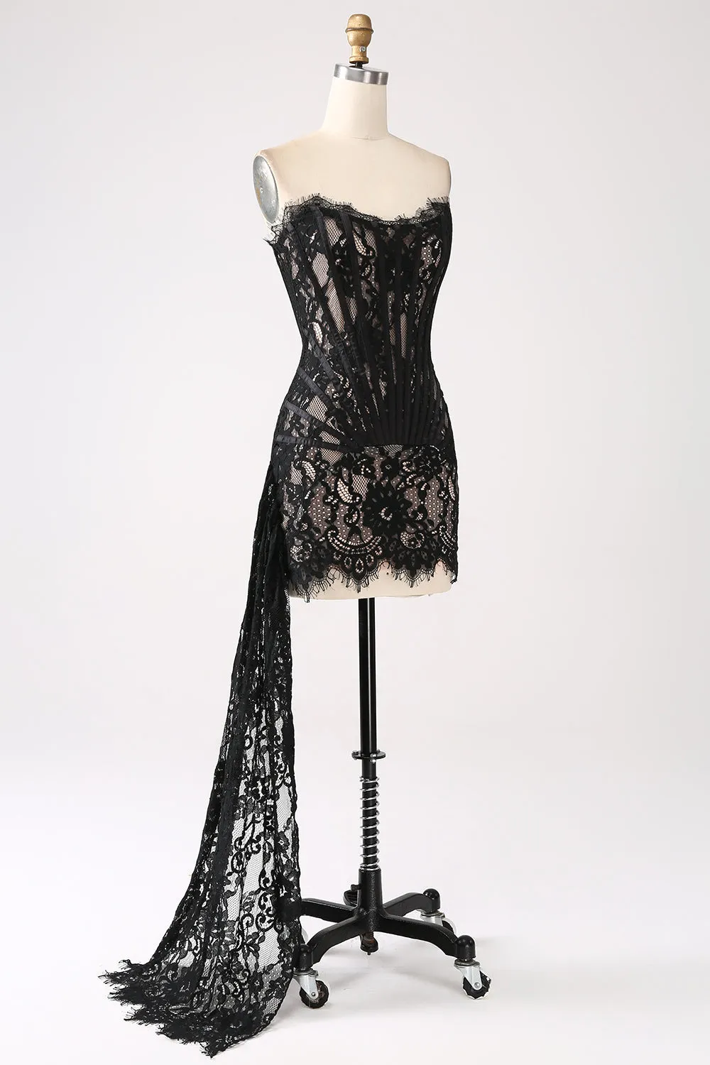 Classy Red Lace Strapless Corset Short Cocktail Dress with Lace-up Back