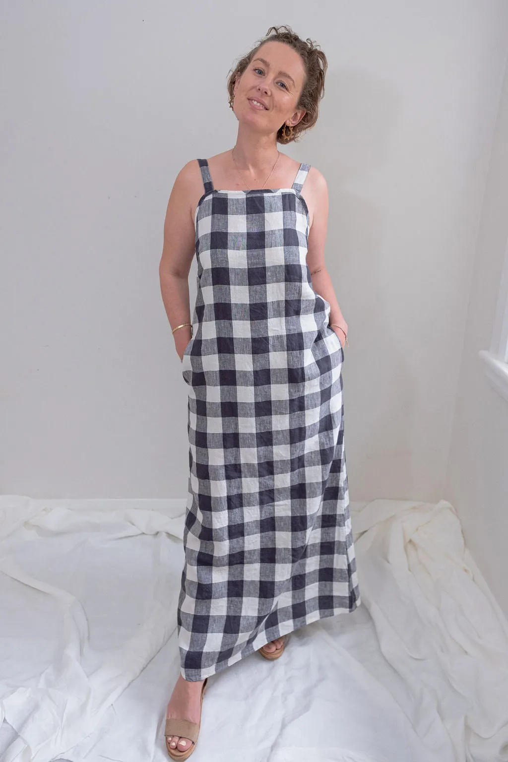 CLEARANCE: Linen Maxi Dress - Check