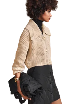 Cotton thick knit Cardigan w collar