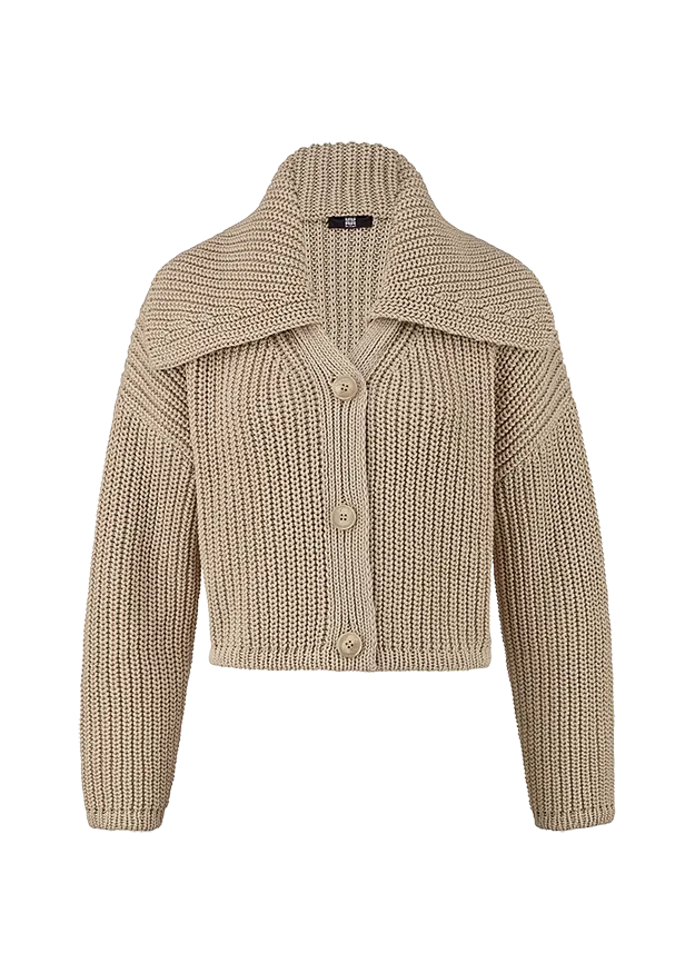 Cotton thick knit Cardigan w collar