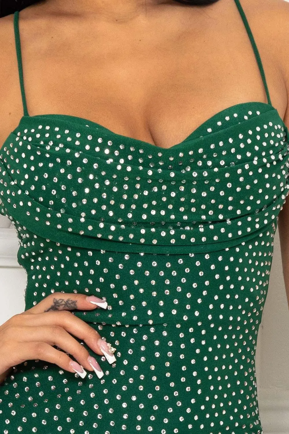 crystal studded bodycon sleeveless mini dress