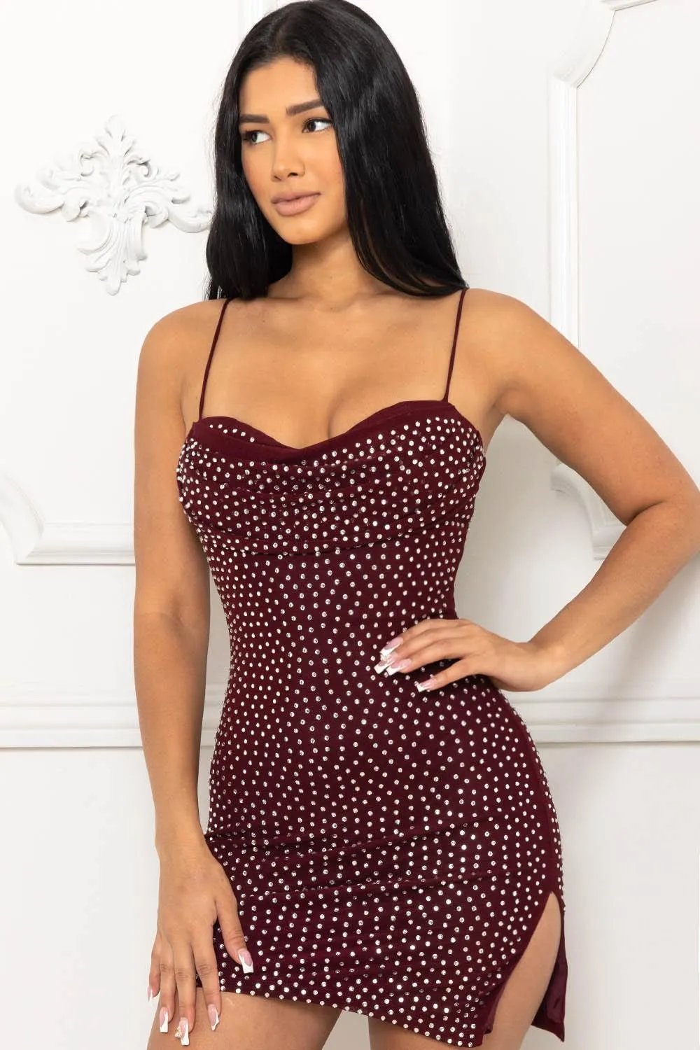 crystal studded bodycon sleeveless mini dress