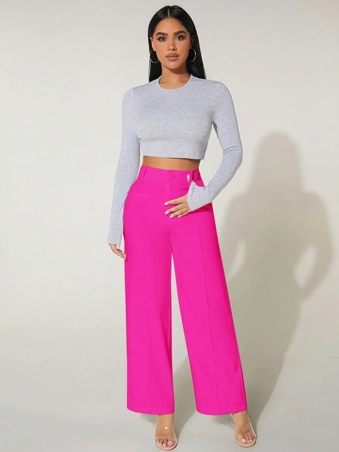 Cute Pink Seam Front High Waist Pants