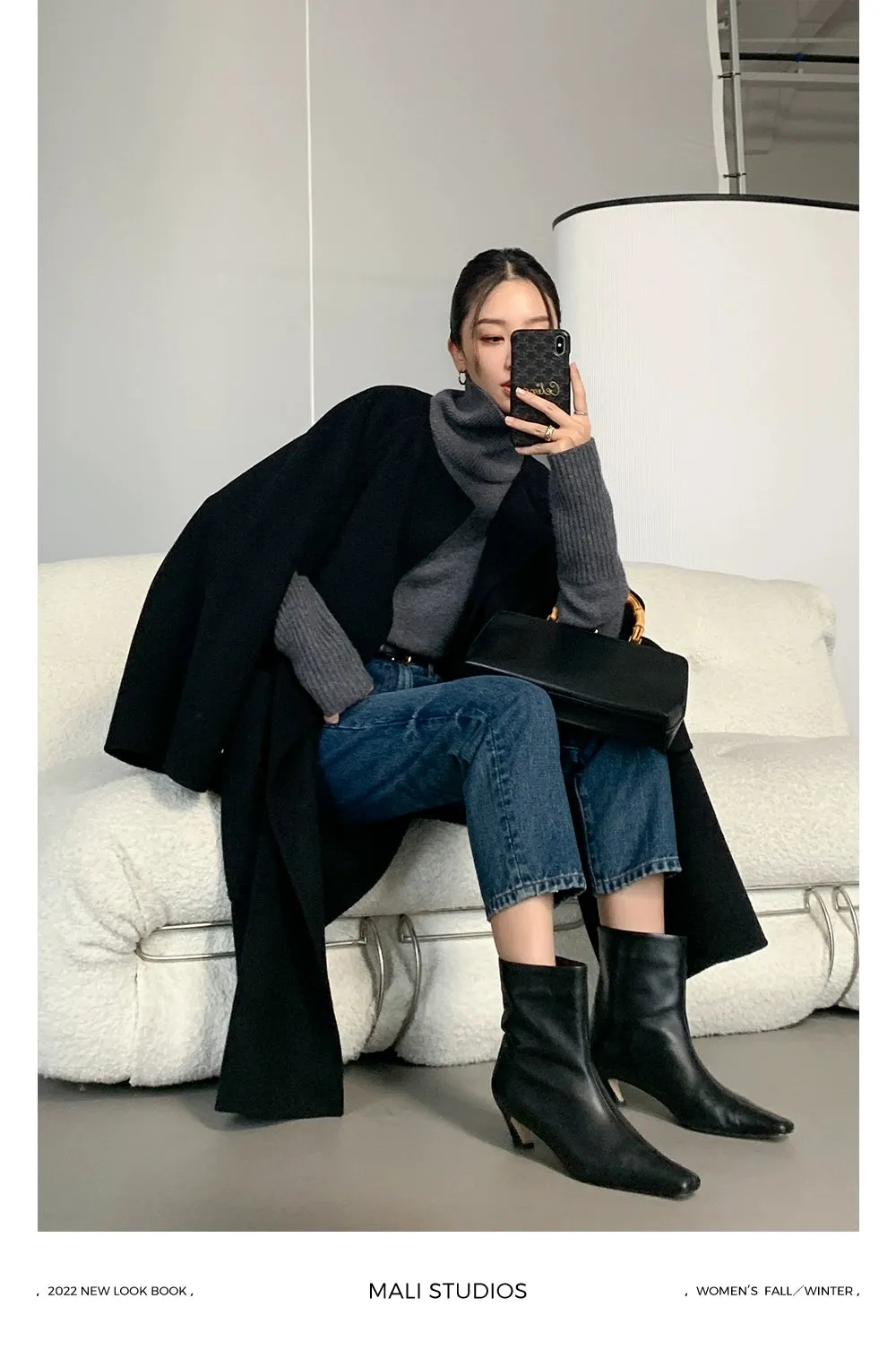 Double-Sided Wool Scarf Cape Coat