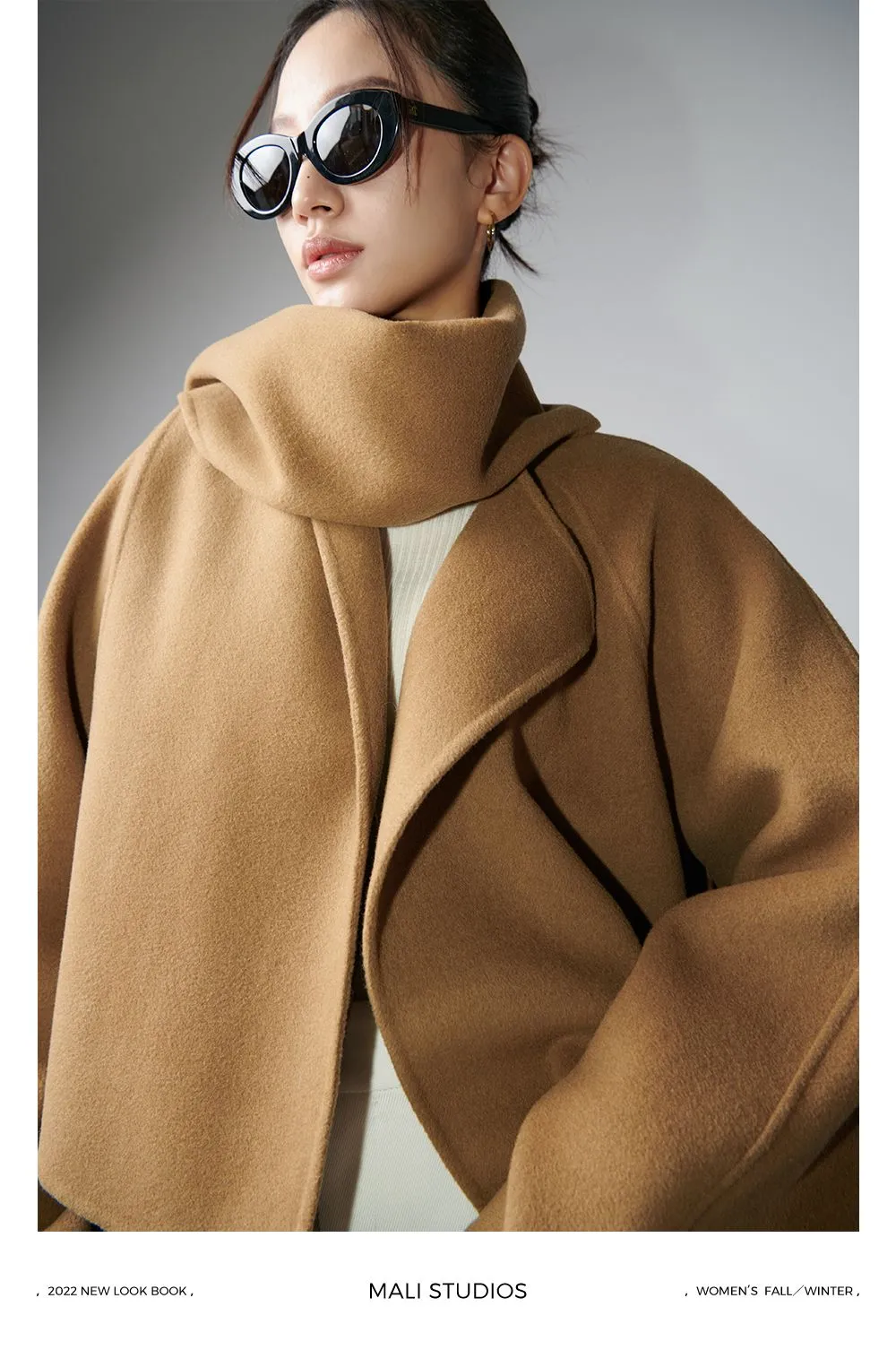 Double-Sided Wool Scarf Cape Coat