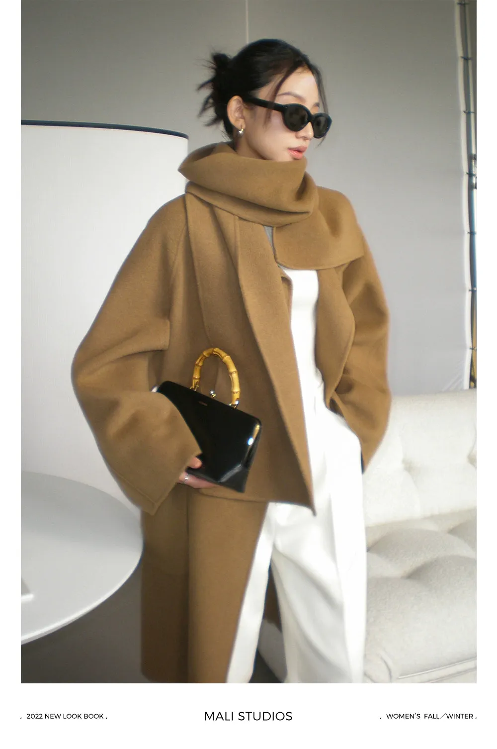 Double-Sided Wool Scarf Cape Coat