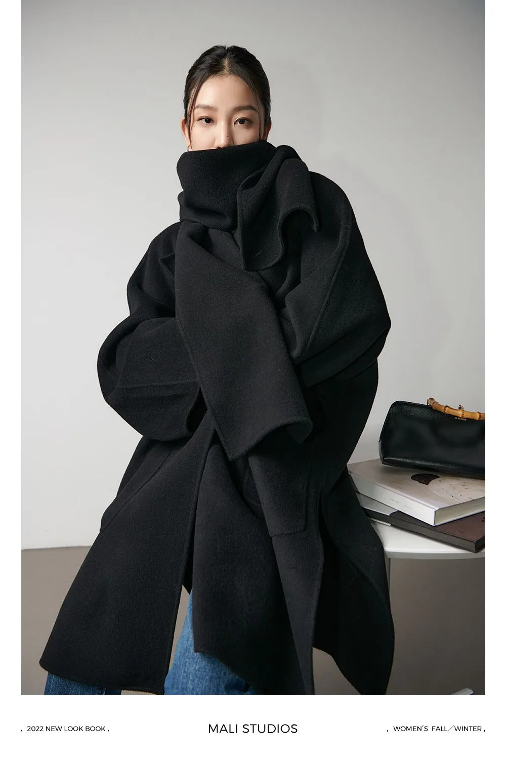 Double-Sided Wool Scarf Cape Coat