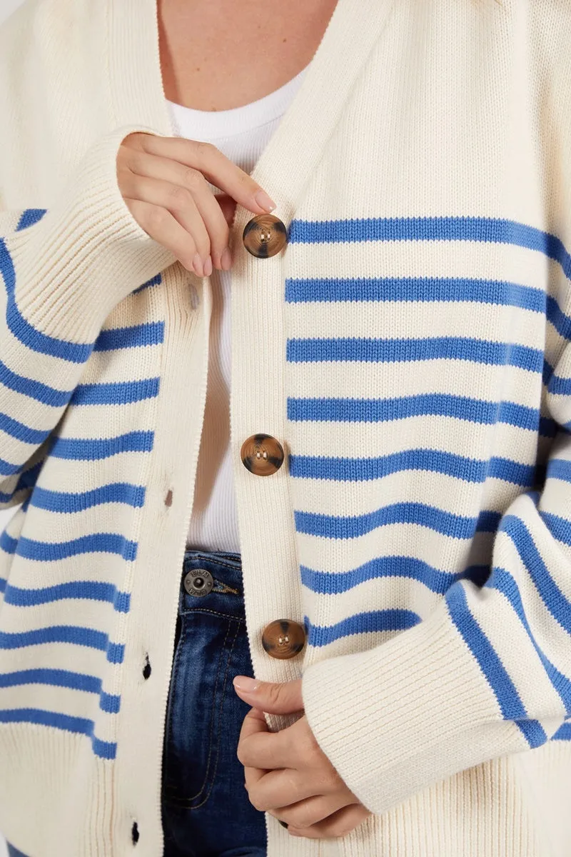 Elm - Mabel Stripe Cardi - Cerulean Blue/White Stripe