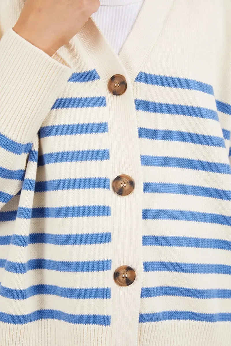 Elm - Mabel Stripe Cardi - Cerulean Blue/White Stripe