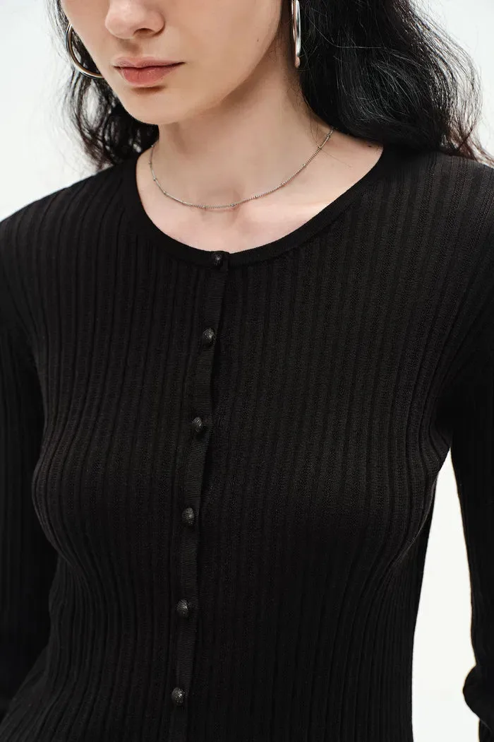 Emma Black Fitted Cardigan in Cotton Blend Yarn Knit