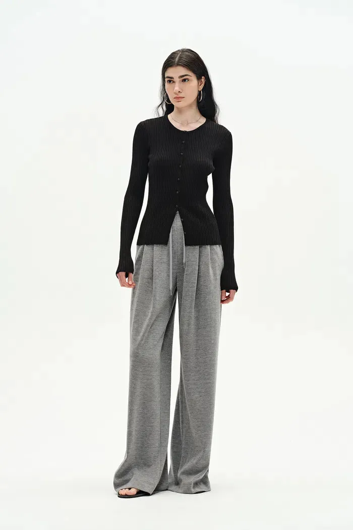 Emma Black Fitted Cardigan in Cotton Blend Yarn Knit