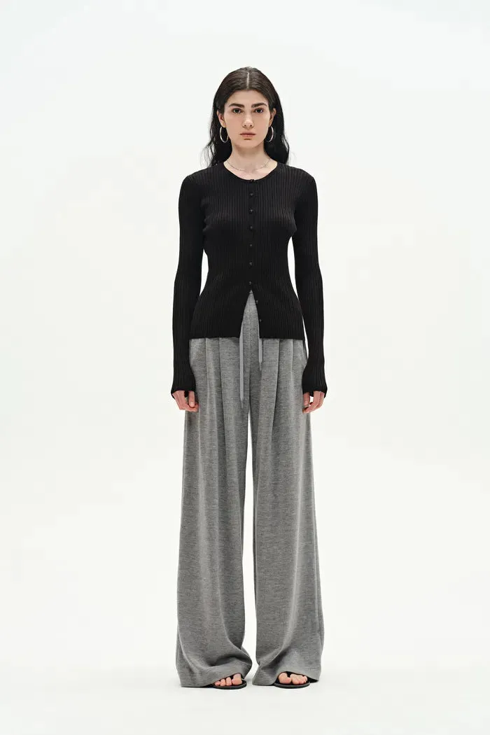 Emma Black Fitted Cardigan in Cotton Blend Yarn Knit