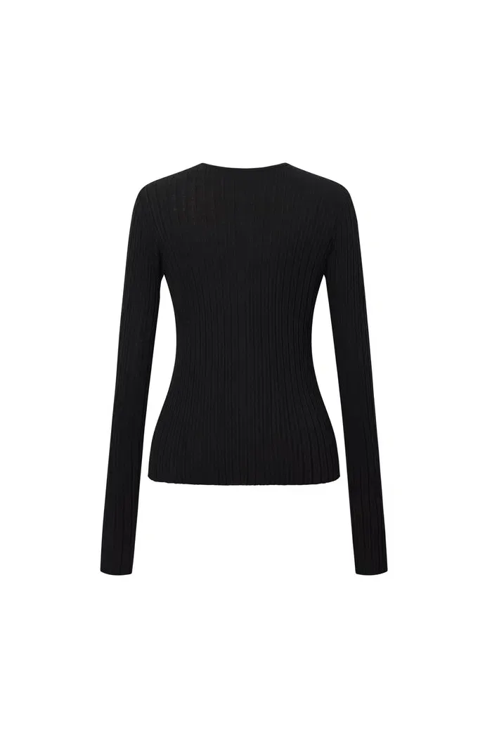 Emma Black Fitted Cardigan in Cotton Blend Yarn Knit