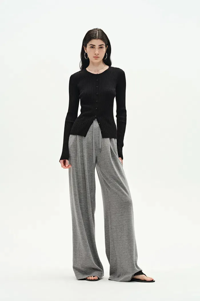 Emma Black Fitted Cardigan in Cotton Blend Yarn Knit