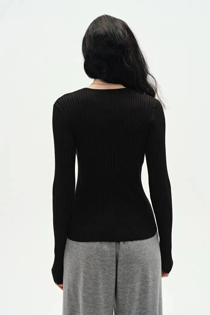 Emma Black Fitted Cardigan in Cotton Blend Yarn Knit