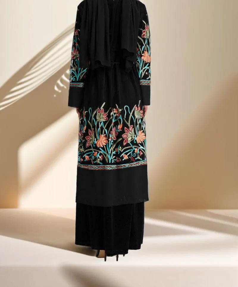 Floral Embroidered Cardigan Evening Gown