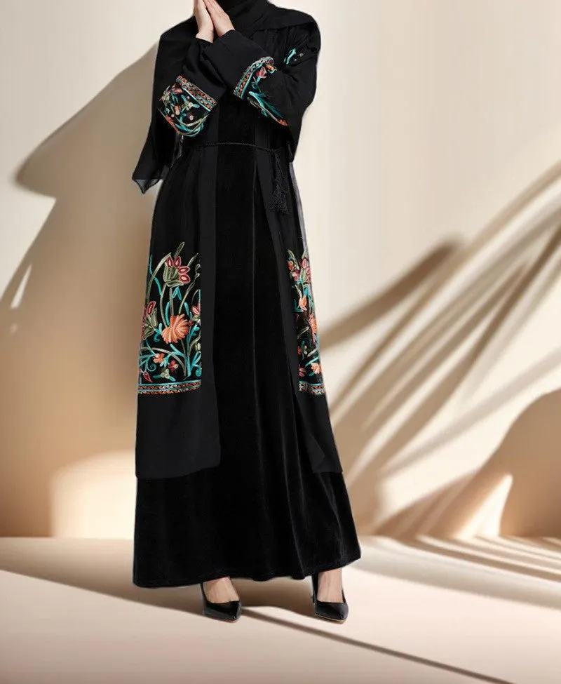 Floral Embroidered Cardigan Evening Gown