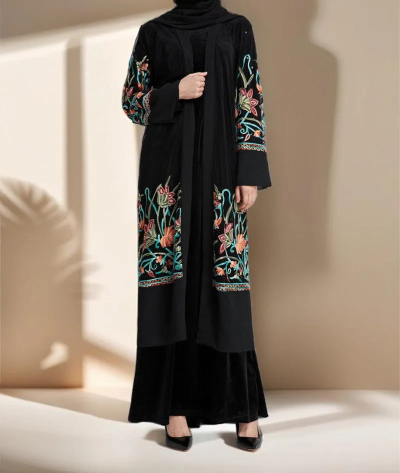 Floral Embroidered Cardigan Evening Gown