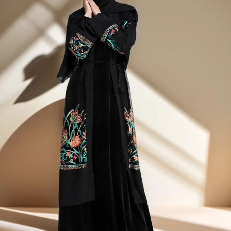 Floral Embroidered Cardigan Evening Gown