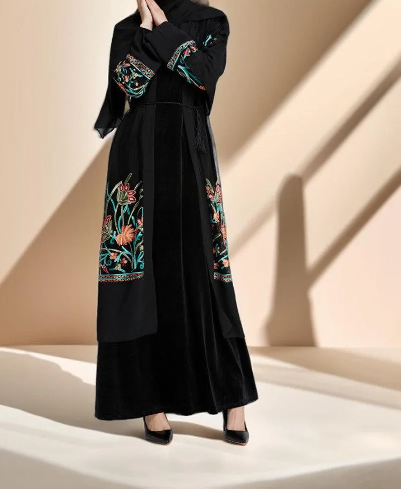 Floral Embroidered Cardigan Evening Gown