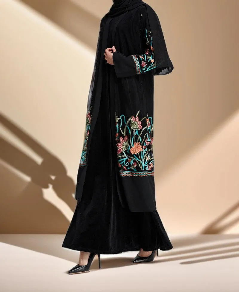 Floral Embroidered Cardigan Evening Gown