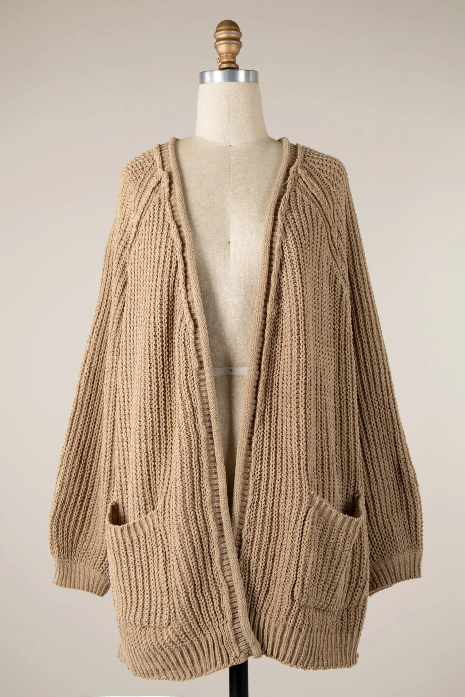 Fluffy Chenille Ribbed Knit Outline Cardigan