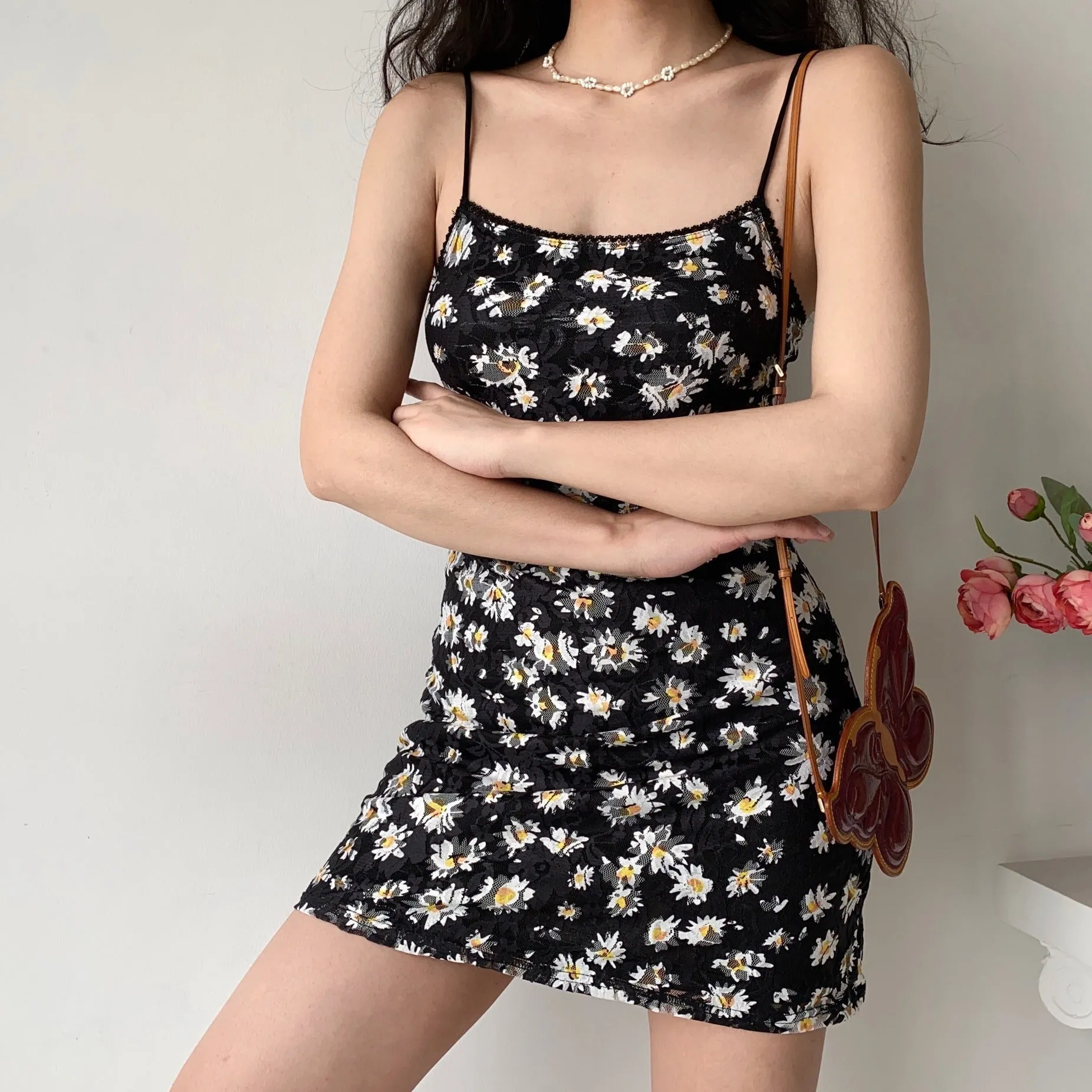 FLYTONN-spring summer dress Vacation photography outfits Retro Daisies Sling Dress ~
