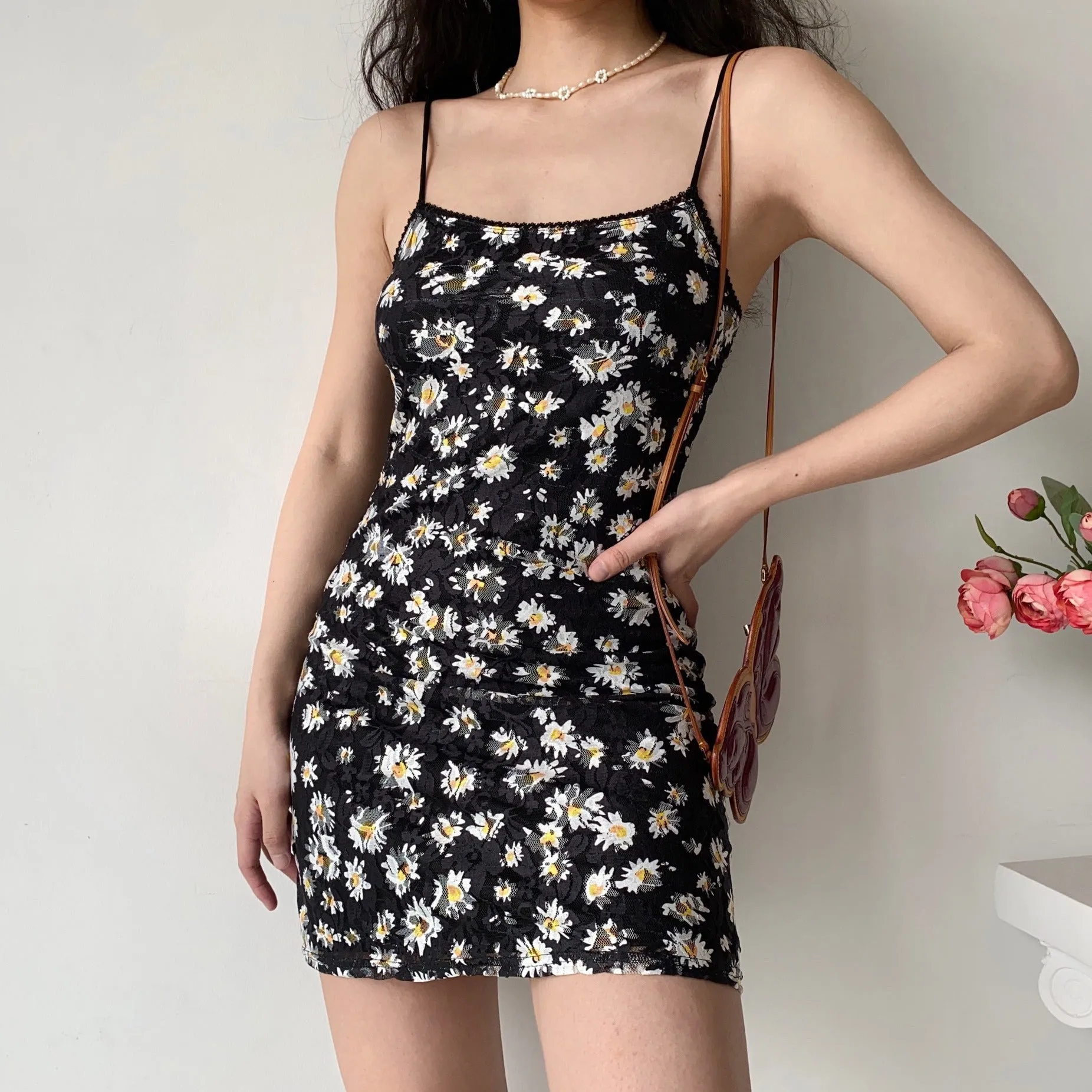 FLYTONN-spring summer dress Vacation photography outfits Retro Daisies Sling Dress ~
